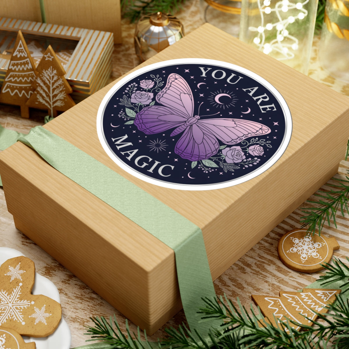 You Are Magic Butterfly Sticker, Celestial Moon Rose Decal, Mystical Aesthetic Sticker for Laptop, Water Bottle 3" 4" 6" Inch