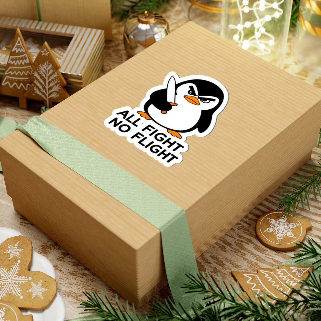 All Fight No Flight Penguin Sticker - Funny Angry Animal with Knife Vinyl Decal 3" 4" 6" Inch
