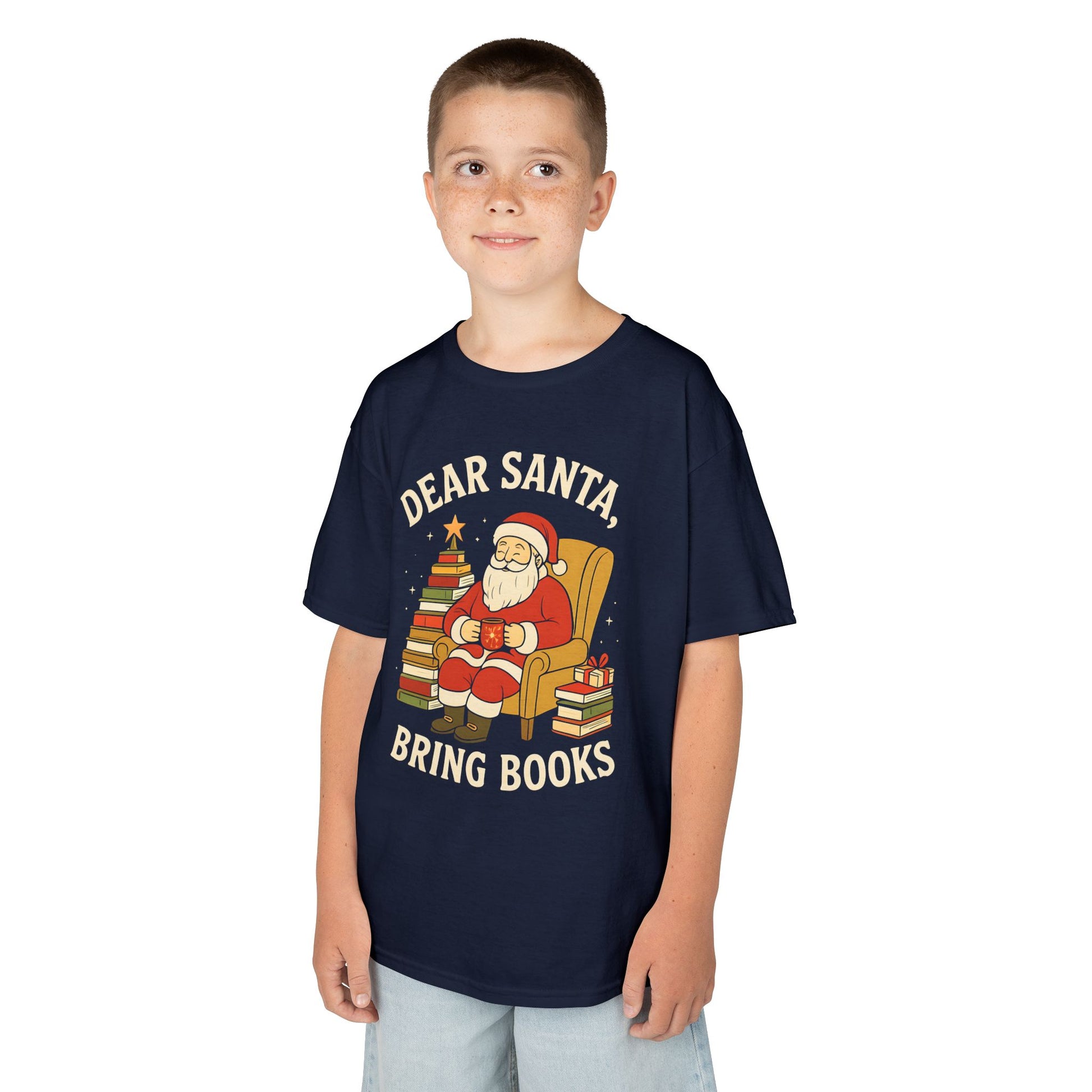 Kids Dear Santa Bring Books T-Shirt | Christmas Reading Holiday Tee