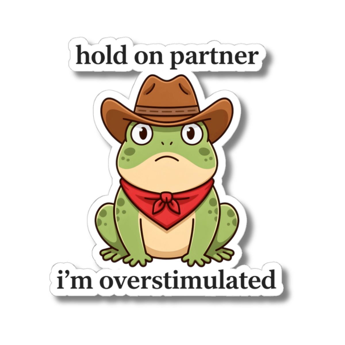 Overstimulated Frog Cowboy Sticker - Hold On Partner Funny Vinyl Decal